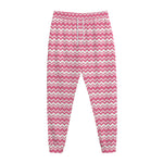 Pink And White Zigzag Pattern Print Jogger Pants