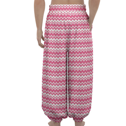 Pink And White Zigzag Pattern Print Lantern Pants
