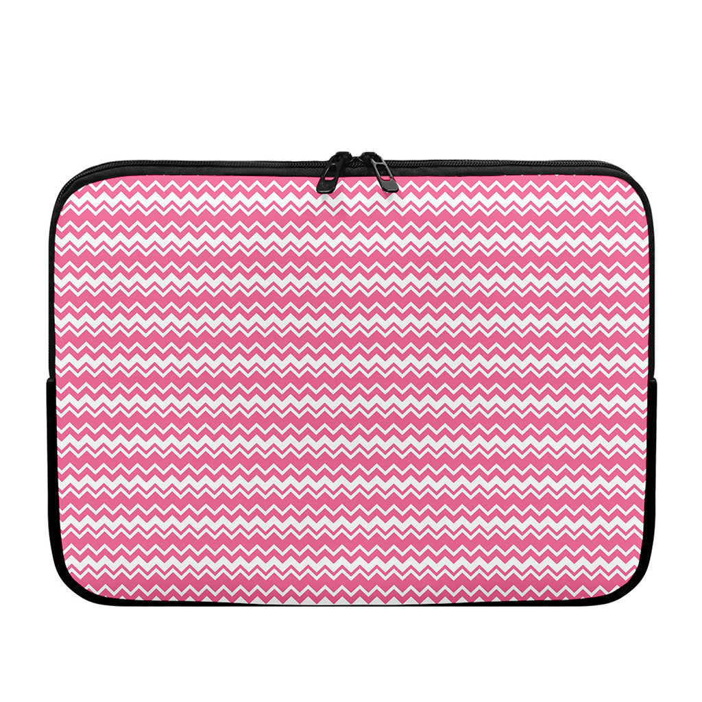 Pink And White Zigzag Pattern Print Laptop Sleeve