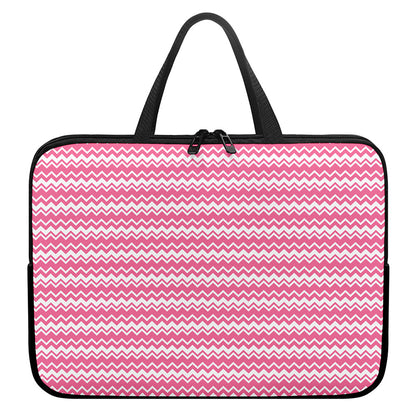Pink And White Zigzag Pattern Print Laptop Sleeve With Handle