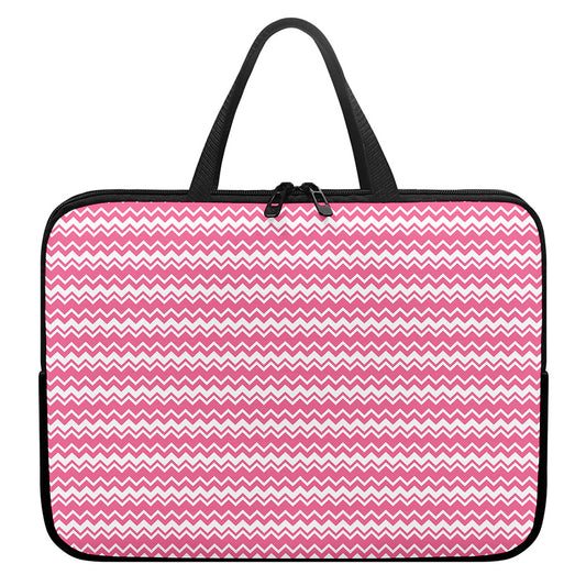 Pink And White Zigzag Pattern Print Laptop Sleeve With Handle