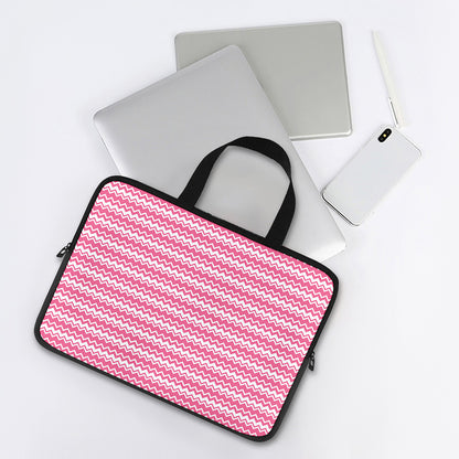 Pink And White Zigzag Pattern Print Laptop Sleeve With Handle