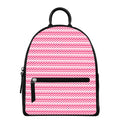 Pink And White Zigzag Pattern Print Leather Backpack