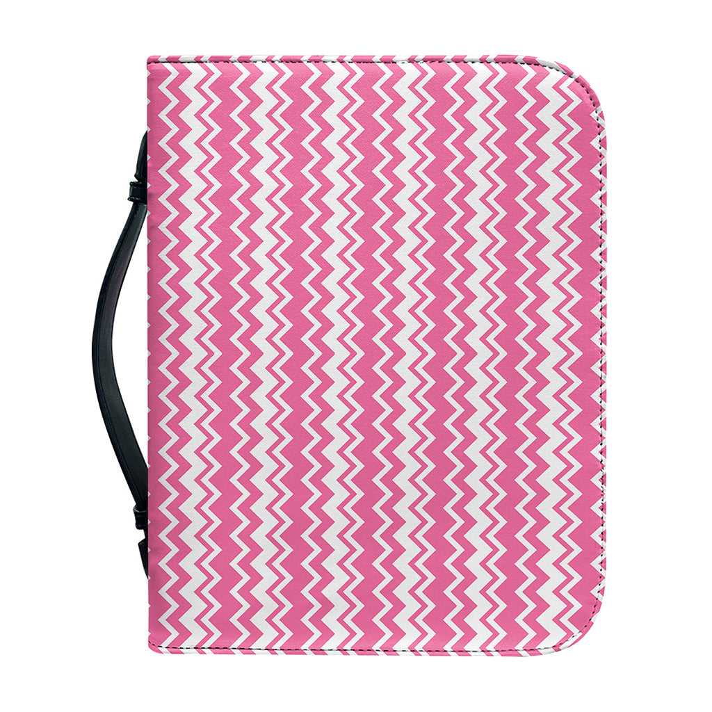 Pink And White Zigzag Pattern Print Leather Bible Cover