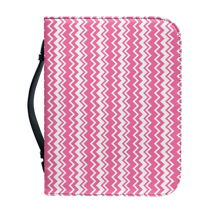 Pink And White Zigzag Pattern Print Leather Bible Cover