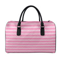 Pink And White Zigzag Pattern Print Leather Duffel Bag
