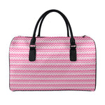 Pink And White Zigzag Pattern Print Leather Duffle Bag