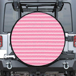 Pink And White Zigzag Pattern Print Leather Spare Tire Cover