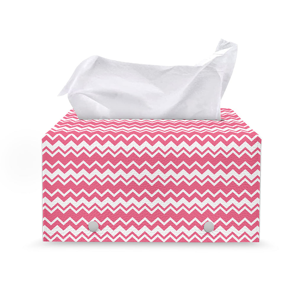 Pink And White Zigzag Pattern Print Leather Tissue Box Cover