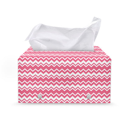 Pink And White Zigzag Pattern Print Leather Tissue Box Cover