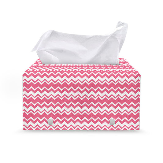 Pink And White Zigzag Pattern Print Leather Tissue Box Cover