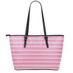 Pink And White Zigzag Pattern Print Leather Tote Bag