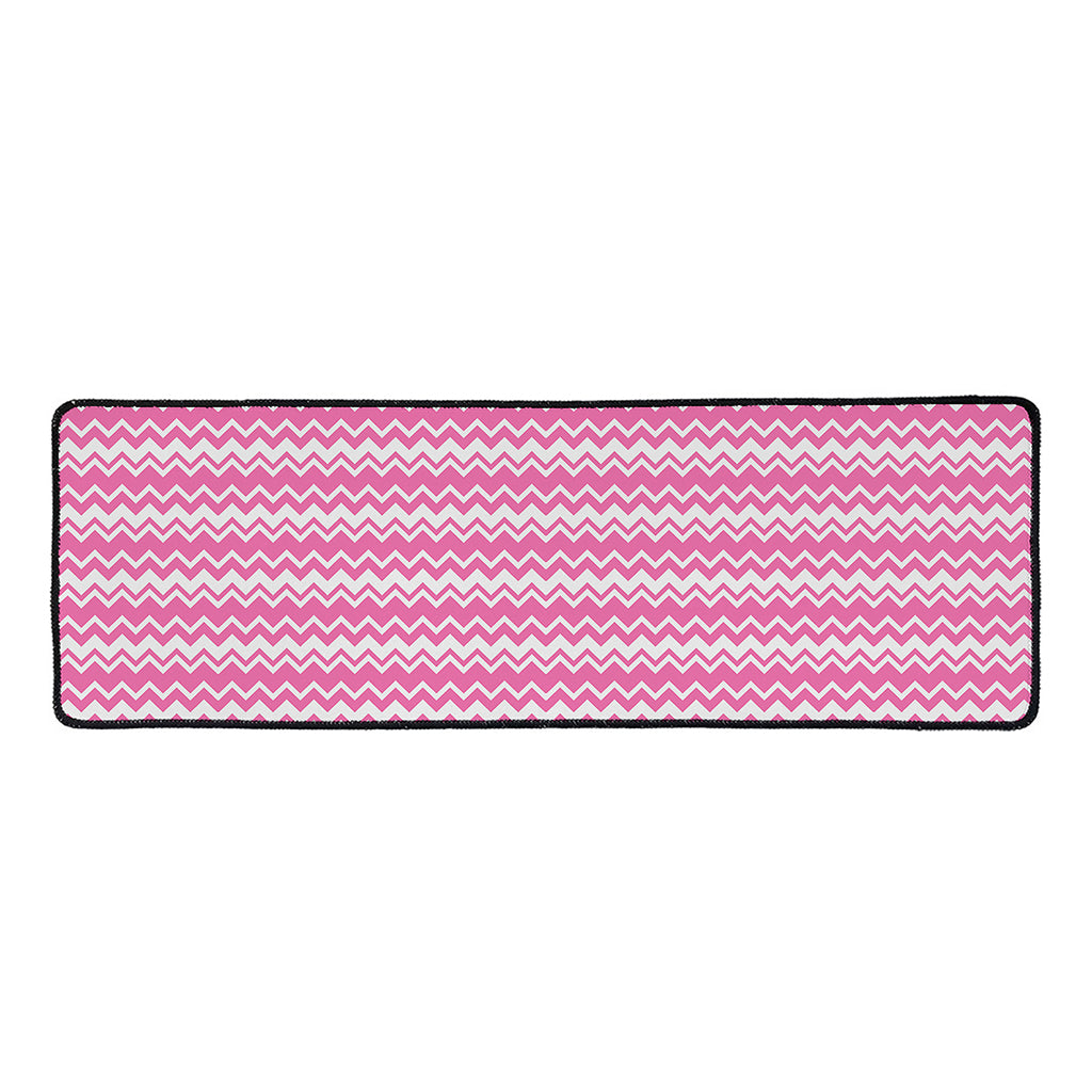 Pink And White Zigzag Pattern Print Long Kitchen Mat