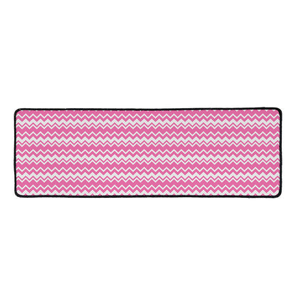 Pink And White Zigzag Pattern Print Long Kitchen Mat