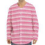 Pink And White Zigzag Pattern Print Long Sleeve Baseball Jersey