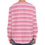 Pink And White Zigzag Pattern Print Long Sleeve Baseball Jersey