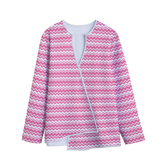 Pink And White Zigzag Pattern Print Long Sleeve Short Coat