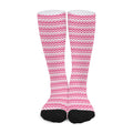 Pink And White Zigzag Pattern Print Long Socks