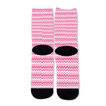 Pink And White Zigzag Pattern Print Long Socks