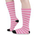 Pink And White Zigzag Pattern Print Long Socks