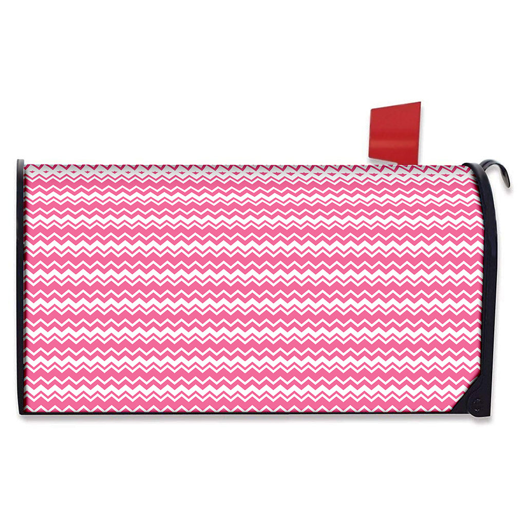 Pink And White Zigzag Pattern Print Mailbox Cover