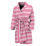 Pink And White Zigzag Pattern Print Men's Bathrobe