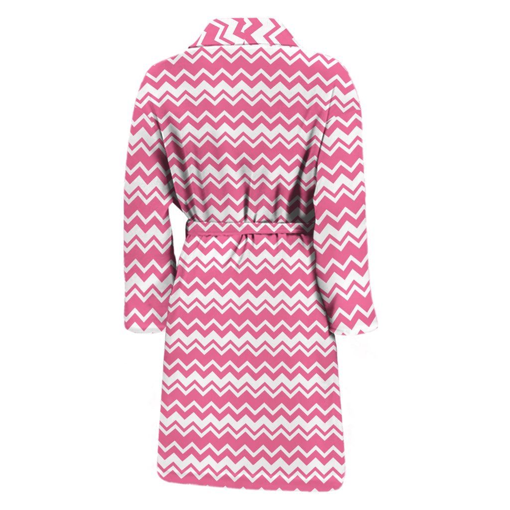 Pink And White Zigzag Pattern Print Men's Bathrobe
