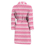 Pink And White Zigzag Pattern Print Men's Bathrobe