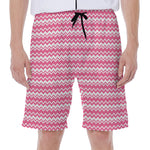 Pink And White Zigzag Pattern Print Men's Beach Shorts
