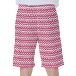 Pink And White Zigzag Pattern Print Men's Beach Shorts