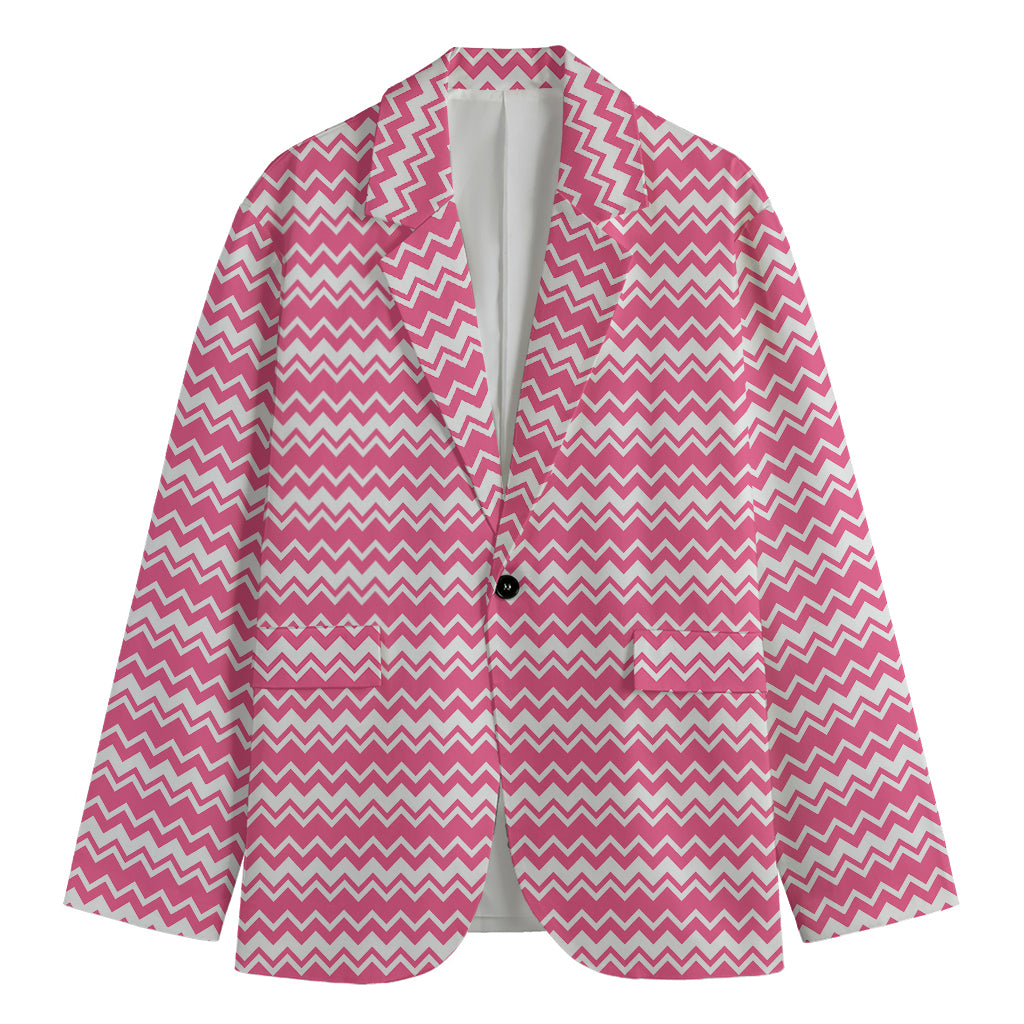 Pink And White Zigzag Pattern Print Men's Blazer