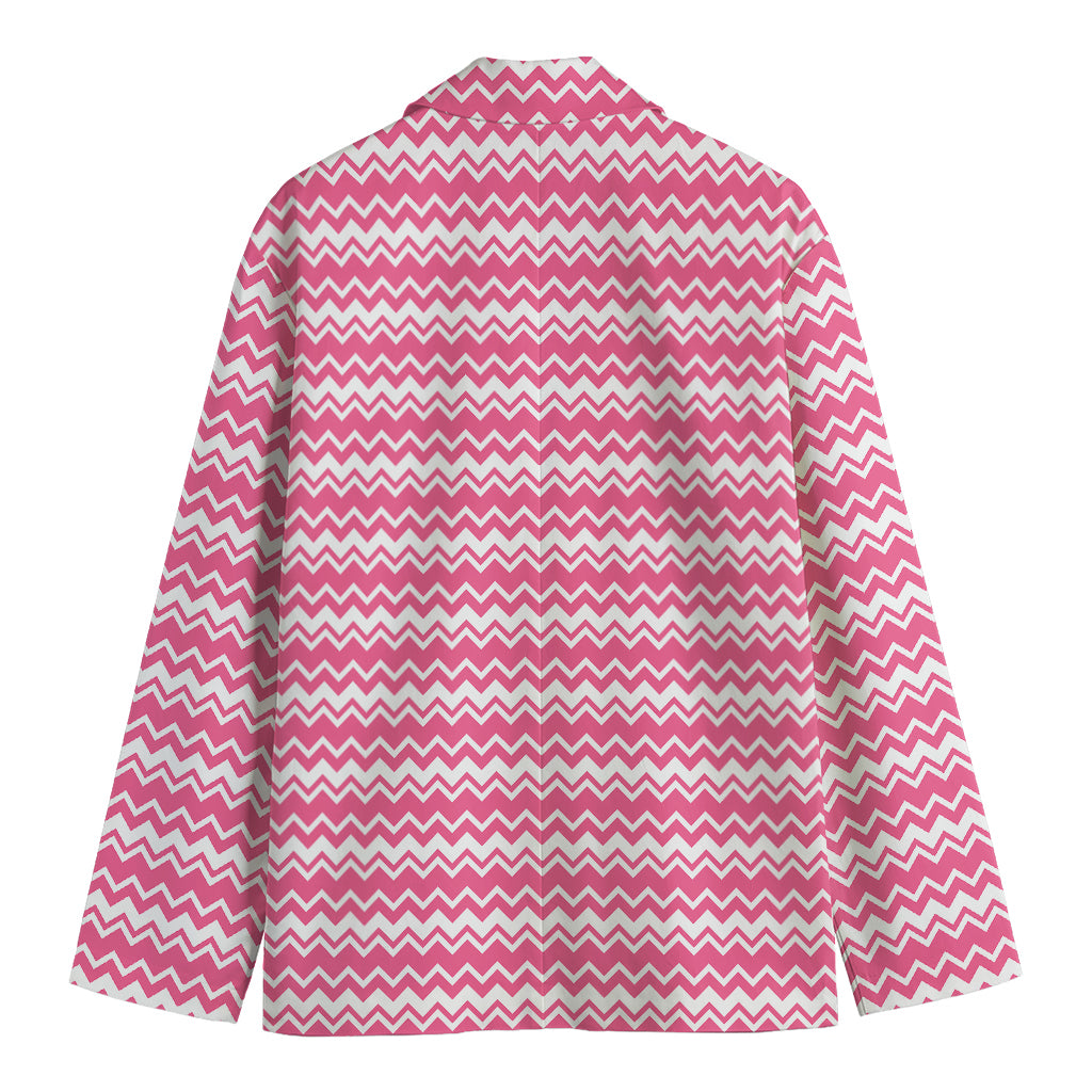 Pink And White Zigzag Pattern Print Men's Blazer