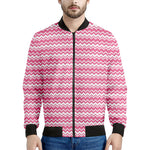 Pink And White Zigzag Pattern Print Men's Bomber Jacket