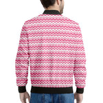 Pink And White Zigzag Pattern Print Men's Bomber Jacket