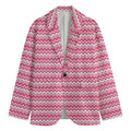 Pink And White Zigzag Pattern Print Men's Cotton Blazer