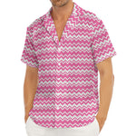 Pink And White Zigzag Pattern Print Men's Deep V-Neck Shirt