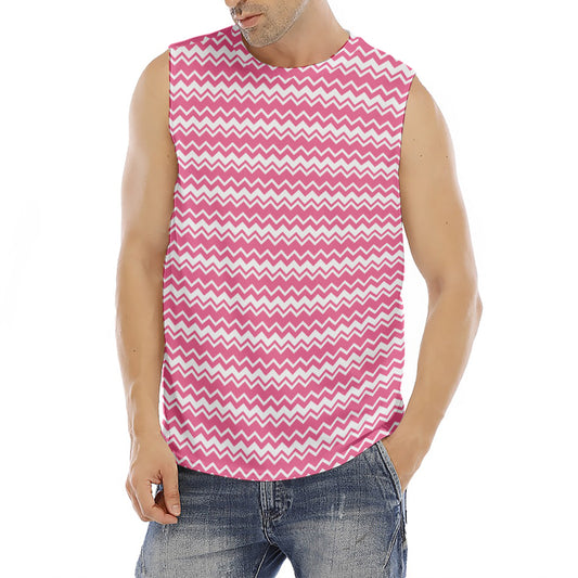 Pink And White Zigzag Pattern Print Men's Fitness Tank Top