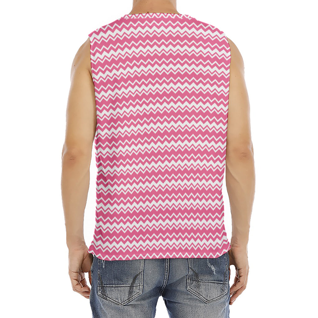 Pink And White Zigzag Pattern Print Men's Fitness Tank Top