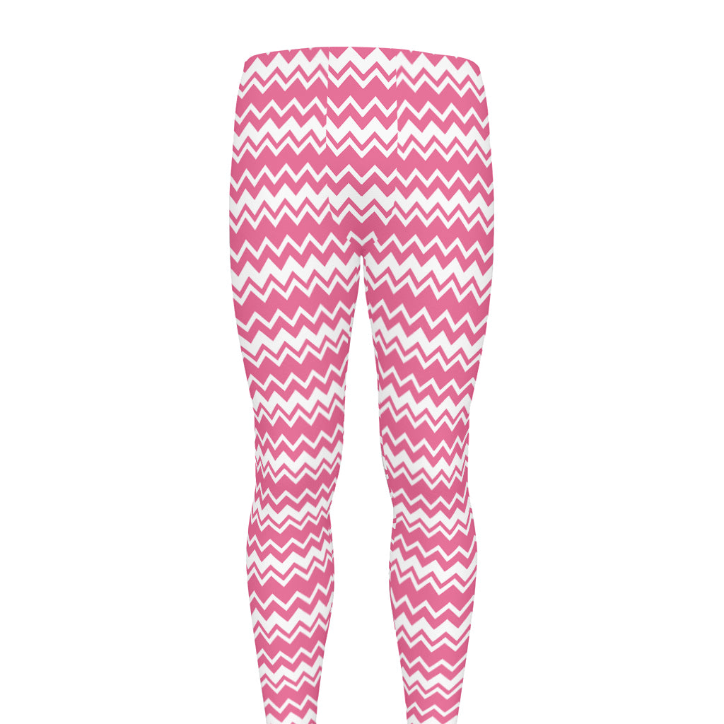 Pink And White Zigzag Pattern Print Men's leggings
