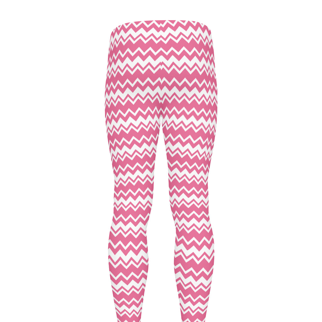 Pink And White Zigzag Pattern Print Men's leggings