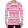Pink And White Zigzag Pattern Print Men's Long Sleeve T-Shirt