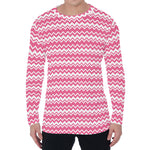 Pink And White Zigzag Pattern Print Men's Long Sleeve T-Shirt