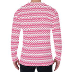 Pink And White Zigzag Pattern Print Men's Long Sleeve T-Shirt