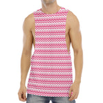 Pink And White Zigzag Pattern Print Men's Muscle Tank Top