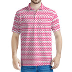 Pink And White Zigzag Pattern Print Men's Polo Shirt