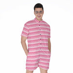 Pink And White Zigzag Pattern Print Men's Rompers