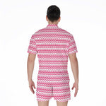 Pink And White Zigzag Pattern Print Men's Rompers