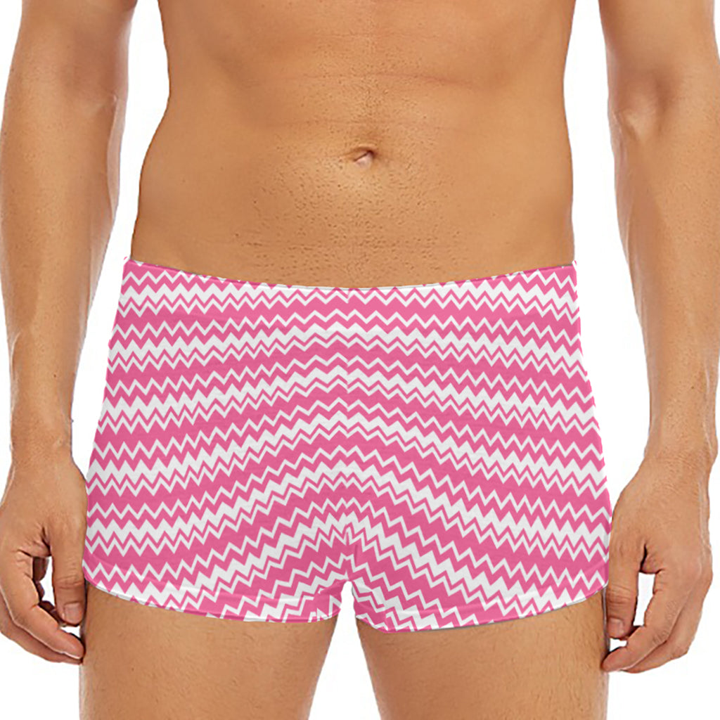 Pink And White Zigzag Pattern Print Men's Short Boxer Briefs