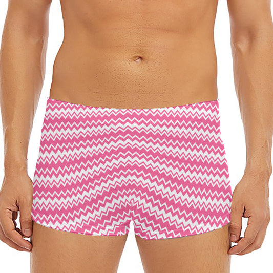 Pink And White Zigzag Pattern Print Men's Short Boxer Briefs