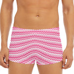 Pink And White Zigzag Pattern Print Men's Short Boxer Briefs
